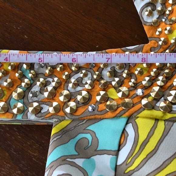 KATE SPADE Jana Silk Yellow Halter Rhinestone Metal Accent Top 8 - Picture 16 of 17